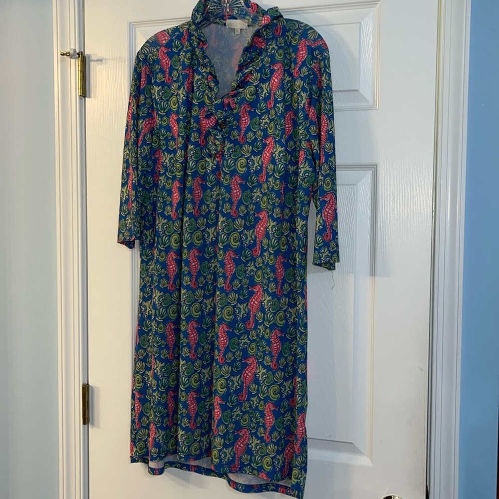 Simply Southern Sea Horse Ruffle neck collar dress - size XL